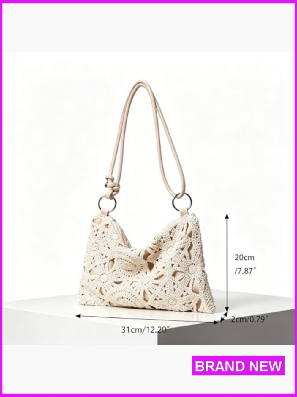 Floral Hollow Out Woven Boho Shoulder Bag Metal Clasp Summer Travel Beach - Picture 6 of 7